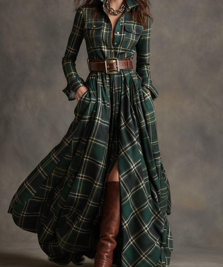 Laura™ |  | Langærmet maxikjole med tern