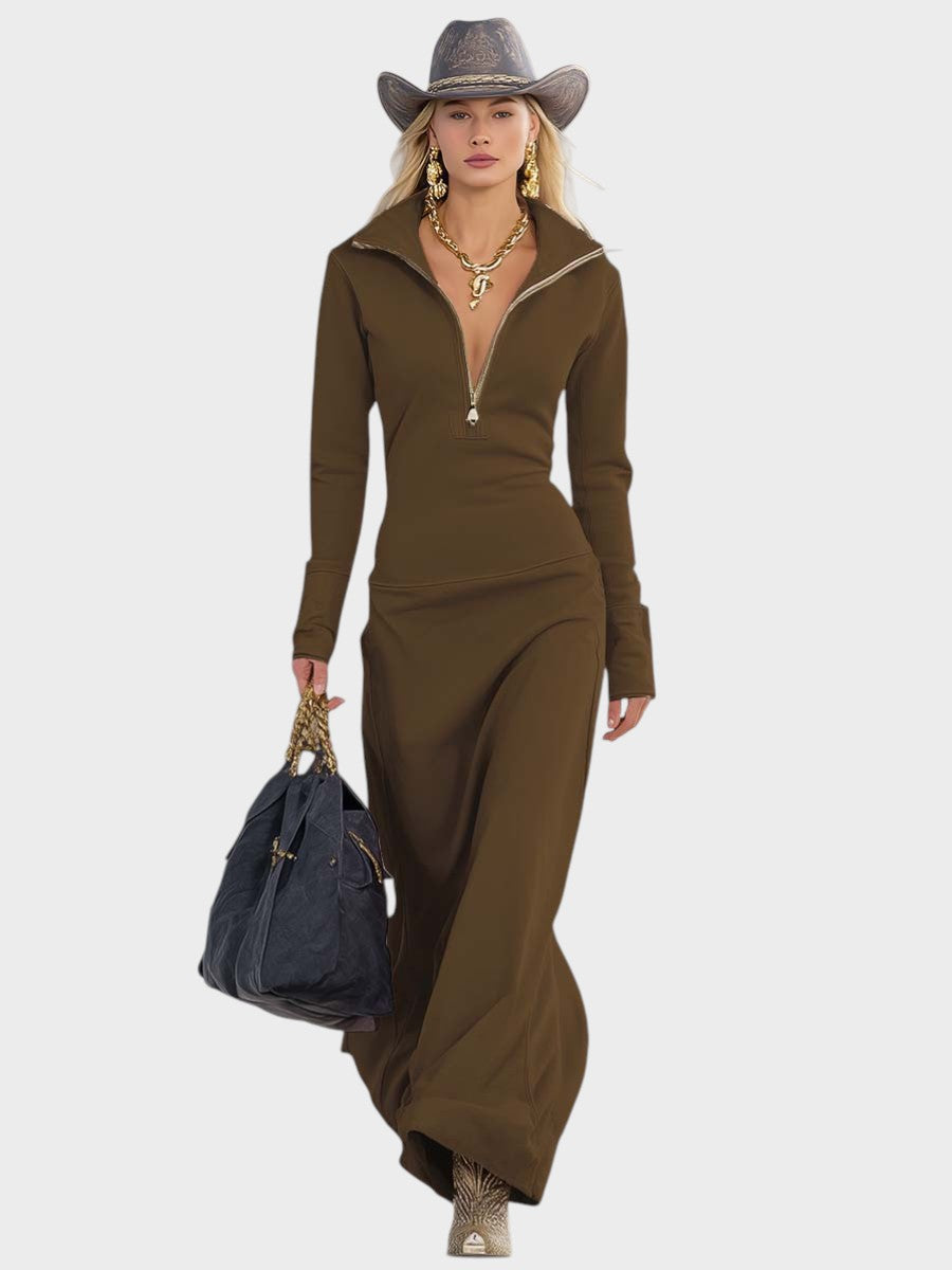 Freja™️ | Retroinspireret sporty maxikjole med lynlås