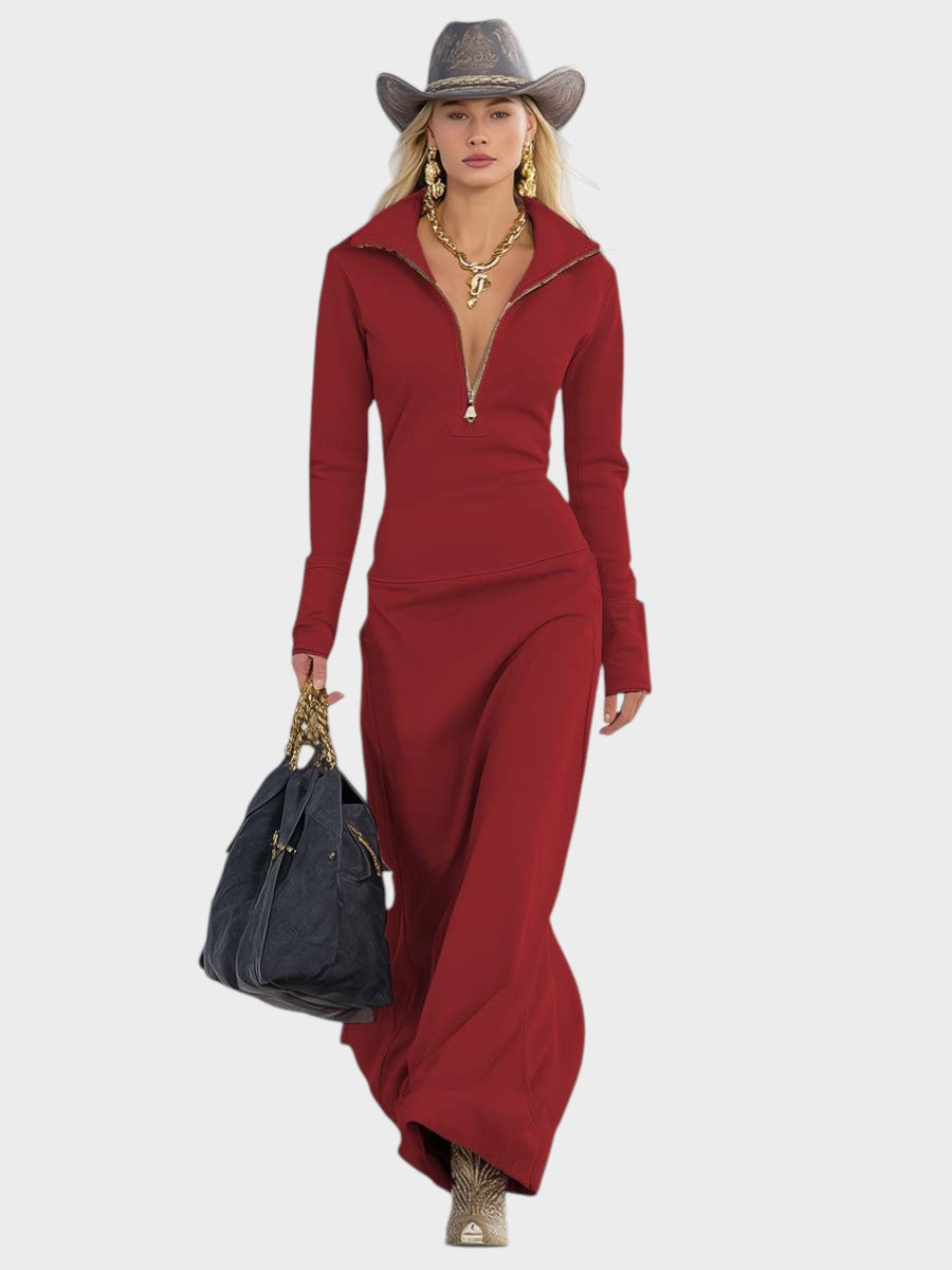 Freja™️ | Retroinspireret sporty maxikjole med lynlås