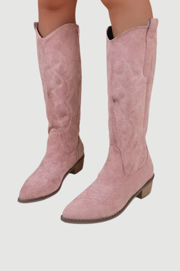 Western Støvler – Knælange Cowboystøvler i Ruskindslook