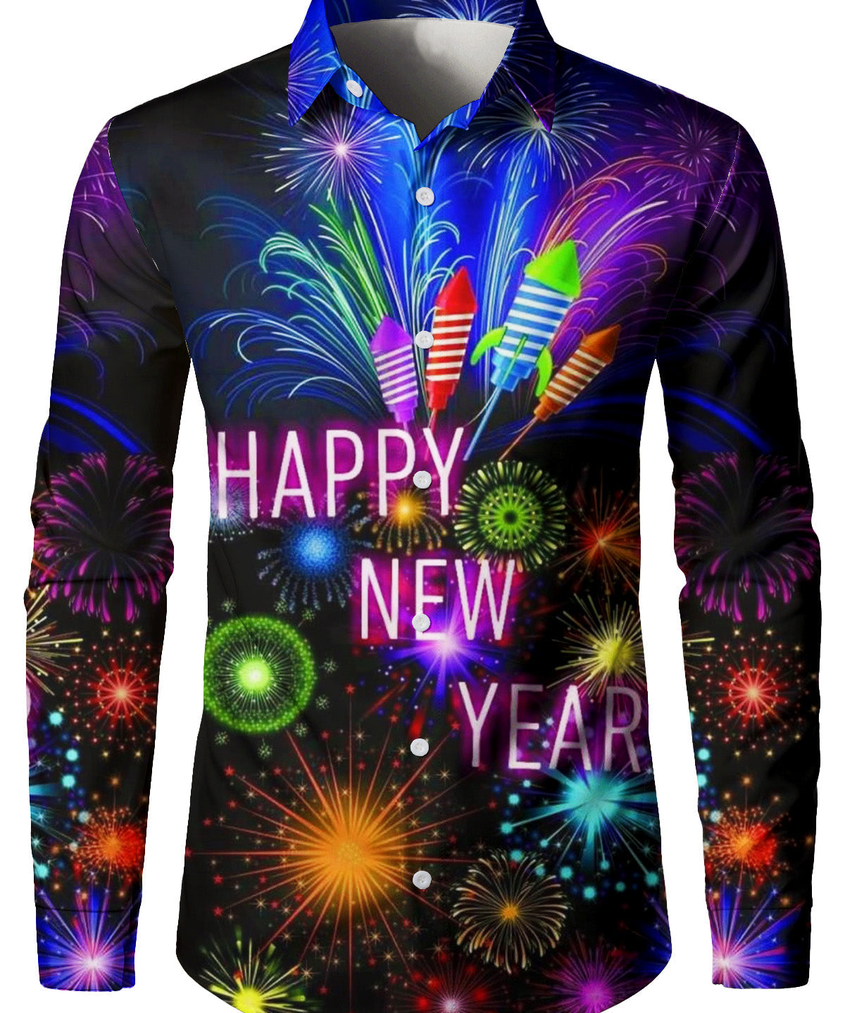 Herre Happy New Year Fyrværkeri Langærmet Skjorte