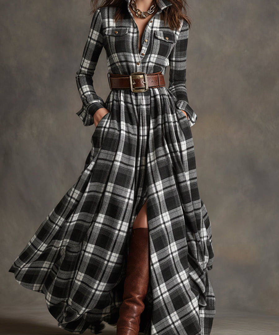 Laura™ |  | Langærmet maxikjole med tern