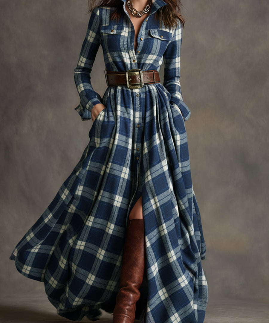 Laura™ |  | Langærmet maxikjole med tern