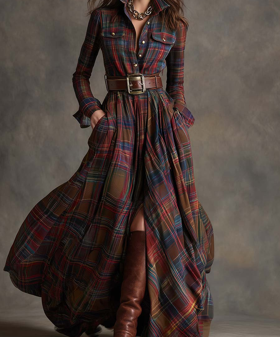 Laura™ |  | Langærmet maxikjole med tern