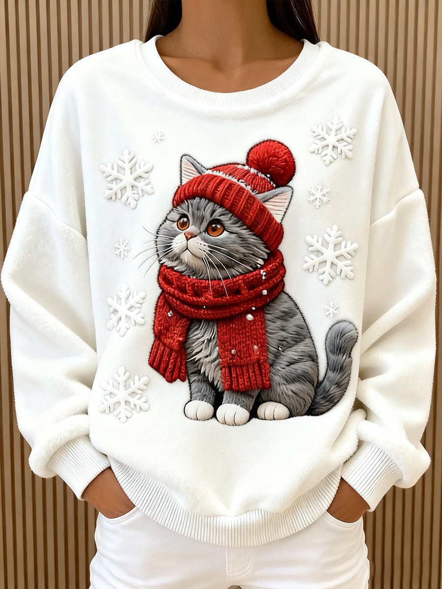Sød julehoodie med kattemotiv